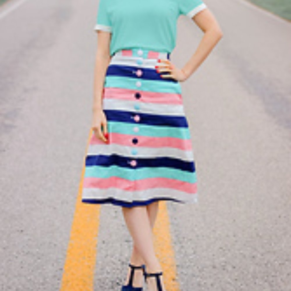 Collectif Vintage London Camilla Pastel Stripes A Line Skirt